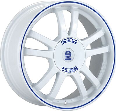 Sparco Rally 7.5x17 5x100 ET 35 Dia 63.3 White + Blue Lip