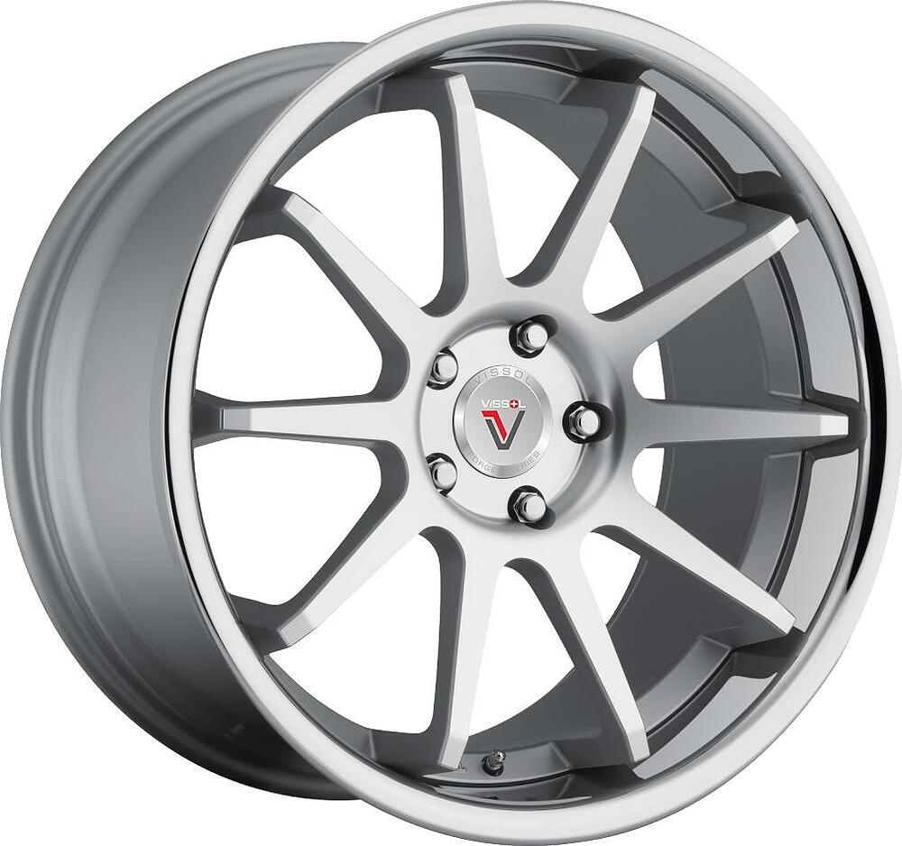 Vissol F-600 9x22 5x108 ET 32 Dia 73.1 matte-silver-with-machined-face-and-chrome-stainless-steel-lip